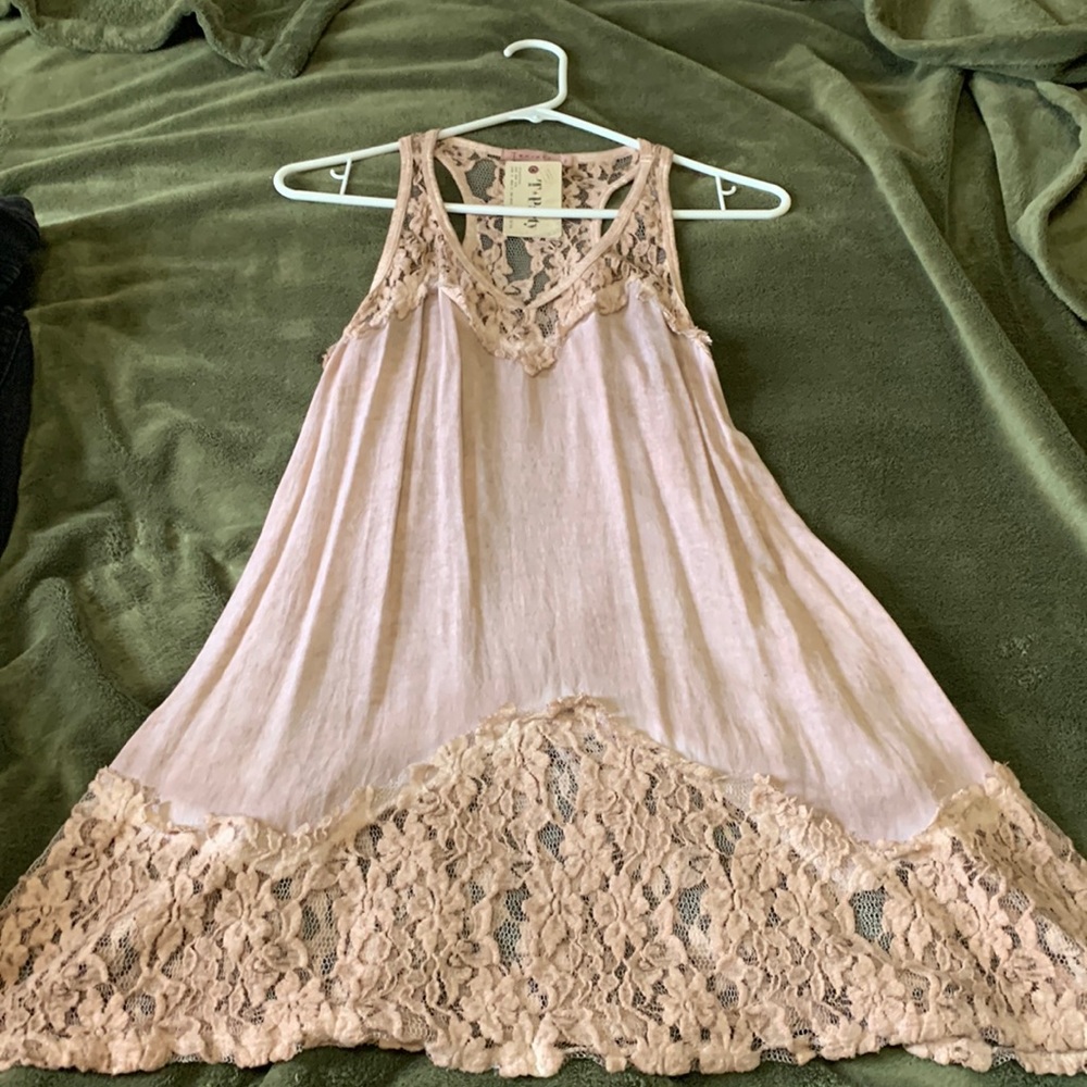 T Party Brand Rose Pink Lace Tunic Tank. Size Small NWT